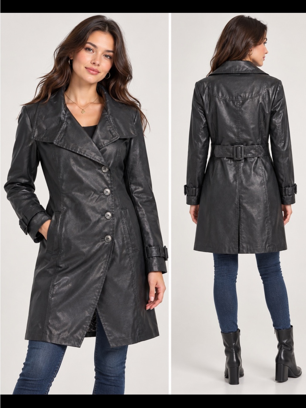 Michael Kors Black Faux Leather Trench Coat